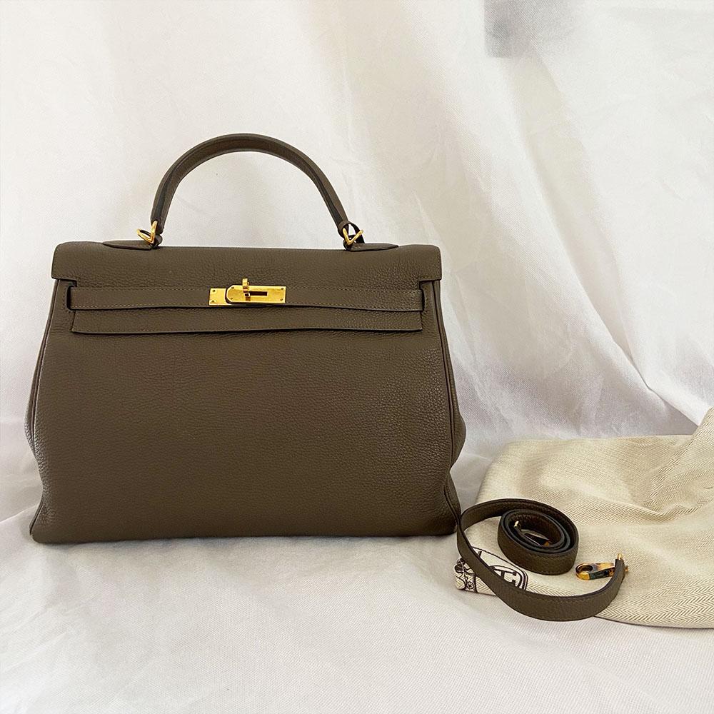 Hermès Kelly 35 Etain Togo Leather Handbag