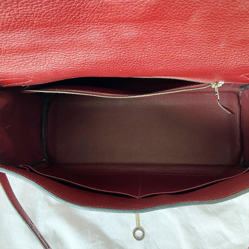 Hermes Rouge Fjord Leather Palladium Hardware Kelly 35 Bag