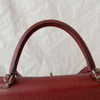 Hermes Rouge Fjord Leather Palladium Hardware Kelly 35 Bag