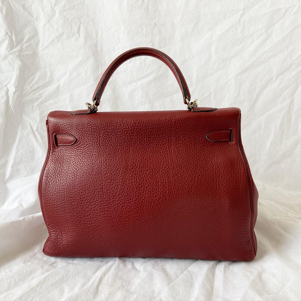 Hermes Rouge Fjord Leather Palladium Hardware Kelly 35 Bag