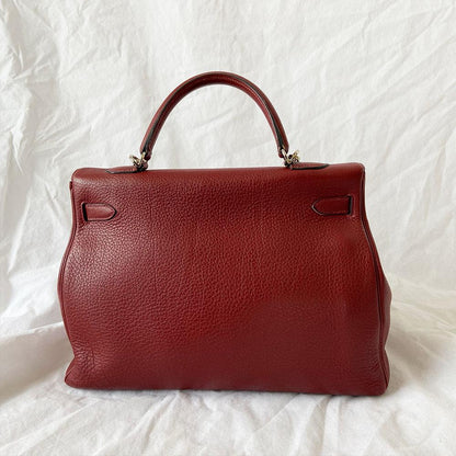 Hermes Rouge Fjord Leather Palladium Hardware Kelly 35 Bag