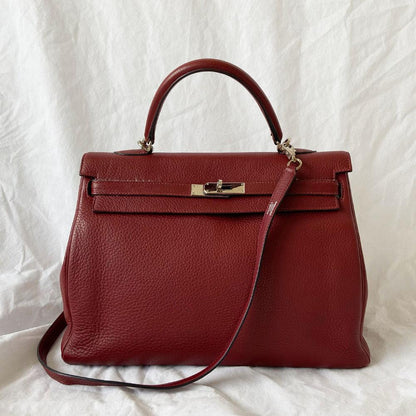 Hermes Rouge Fjord Leather Palladium Hardware Kelly 35 Bag