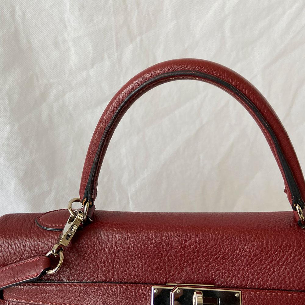 Hermes Rouge Fjord Leather Palladium Hardware Kelly 35 Bag
