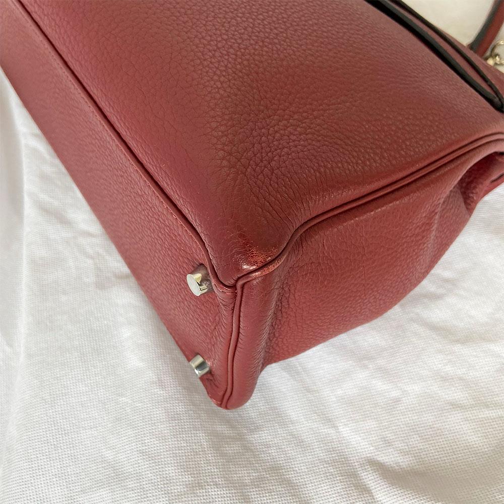 Hermes Rouge Fjord Leather Palladium Hardware Kelly 35 Bag