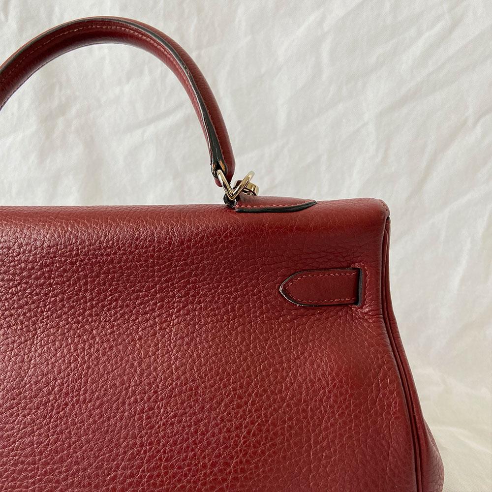 Hermes Rouge Fjord Leather Palladium Hardware Kelly 35 Bag