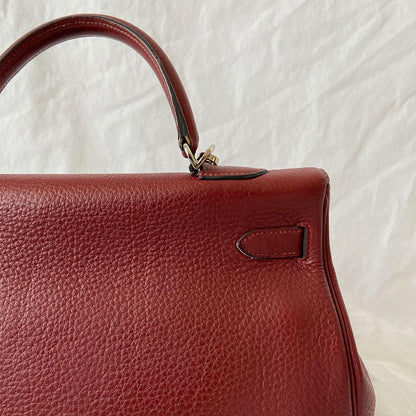 Hermes Rouge Fjord Leather Palladium Hardware Kelly 35 Bag