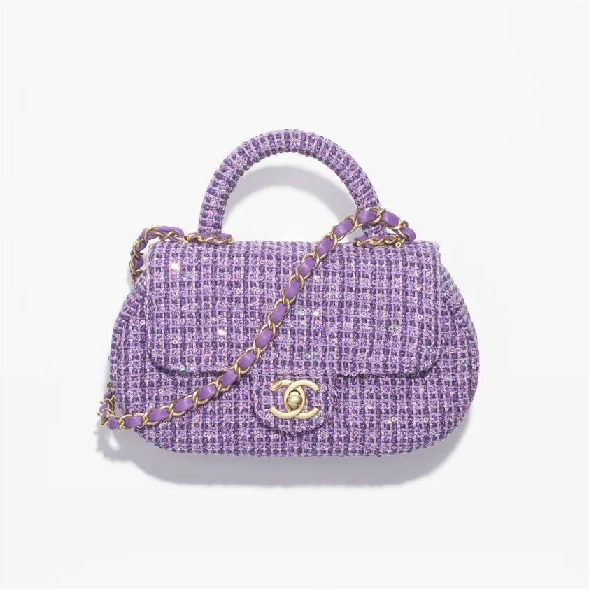 Chanel Mini Sequin Flap Bag With Top Handle Purple