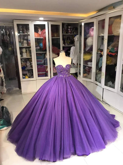Purple Gorgeous Exquisite Beaded Long Tulle Fashion Ball Gown Evening Dress gh3568