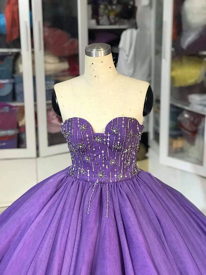 Purple Gorgeous Exquisite Beaded Long Tulle Fashion Ball Gown Evening Dress gh3568