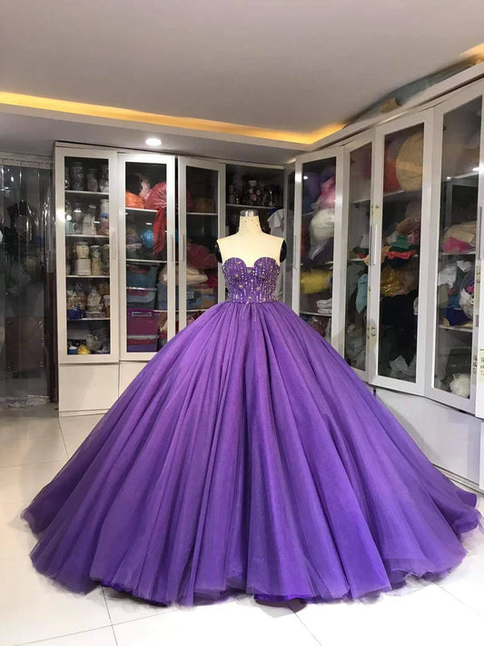 Purple Gorgeous Exquisite Beaded Long Tulle Fashion Ball Gown Evening Dress gh3568