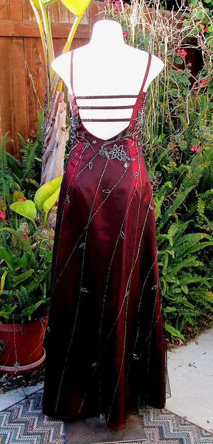 Burgundy Gorgeous Vintage Fashion Elegant Exquisite Beaded Long Satin Ball Gown Evening Dress Party Dress Matching Shawl gh3427