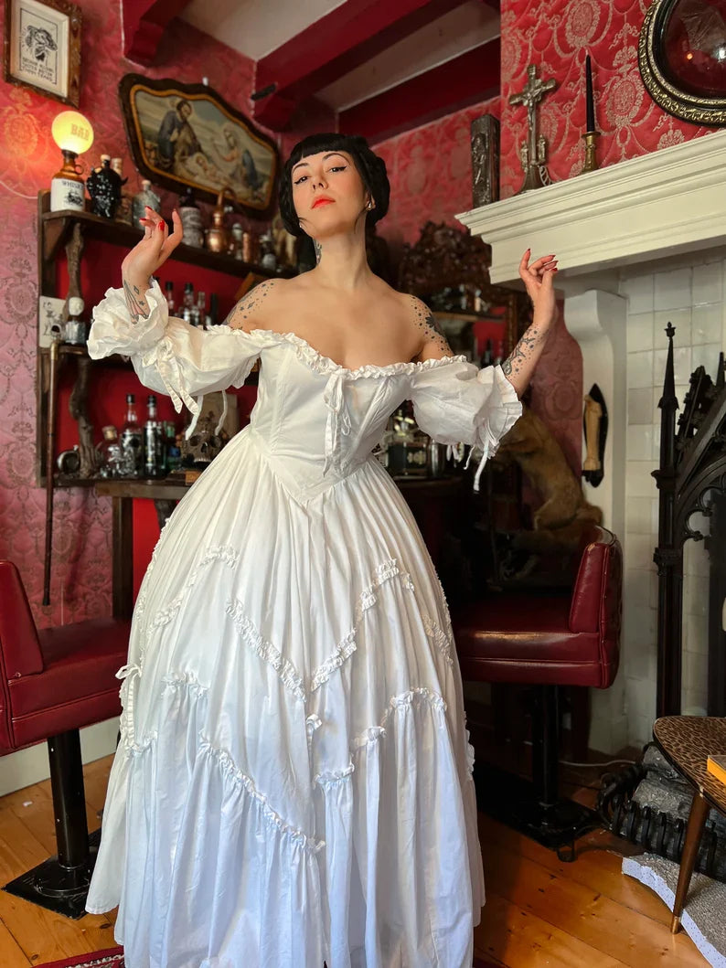 Cute A Line Puff White Satin Long Birthday Dress Evening Dress SH2798