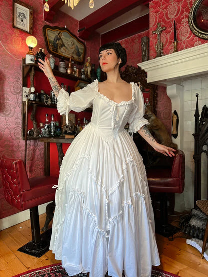 Cute A Line Puff White Satin Long Birthday Dress Evening Dress SH2798