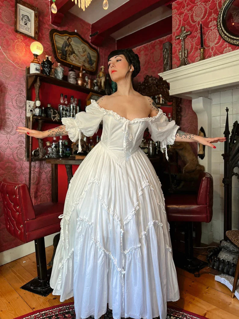 Cute A Line Puff White Satin Long Birthday Dress Evening Dress SH2798