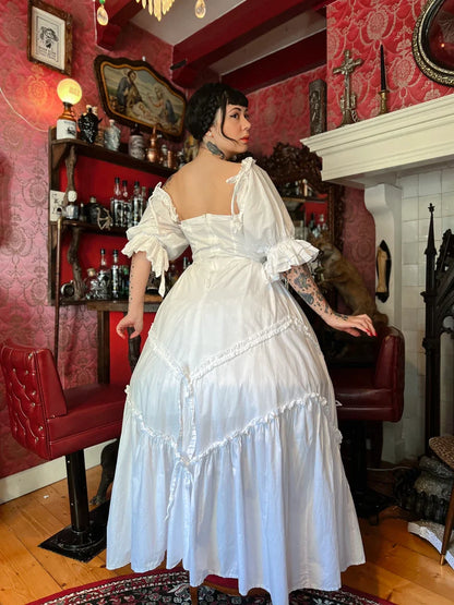 Cute A Line Puff White Satin Long Birthday Dress Evening Dress SH2798