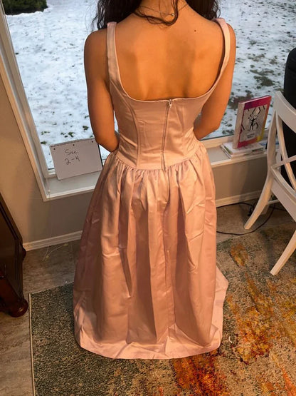Light Pink Retro Fashion Elegant Square Neck A-Line Long Satin Princess Ball Gown Evening Dress Party Dress gh3554
