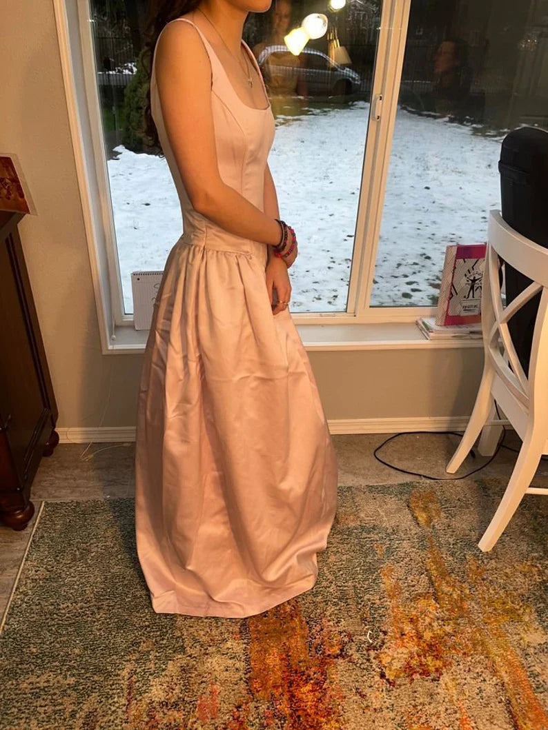 Light Pink Retro Fashion Elegant Square Neck A-Line Long Satin Princess Ball Gown Evening Dress Party Dress gh3554