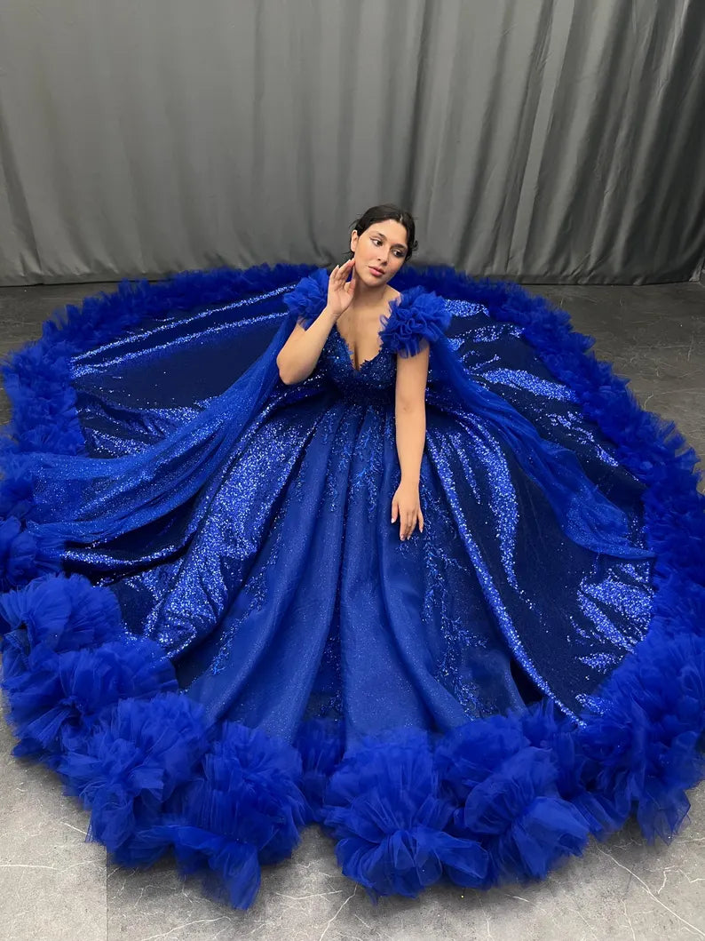 Blue gorgeous exquisite beading long elegant tulle ball gown evening dress gh3582