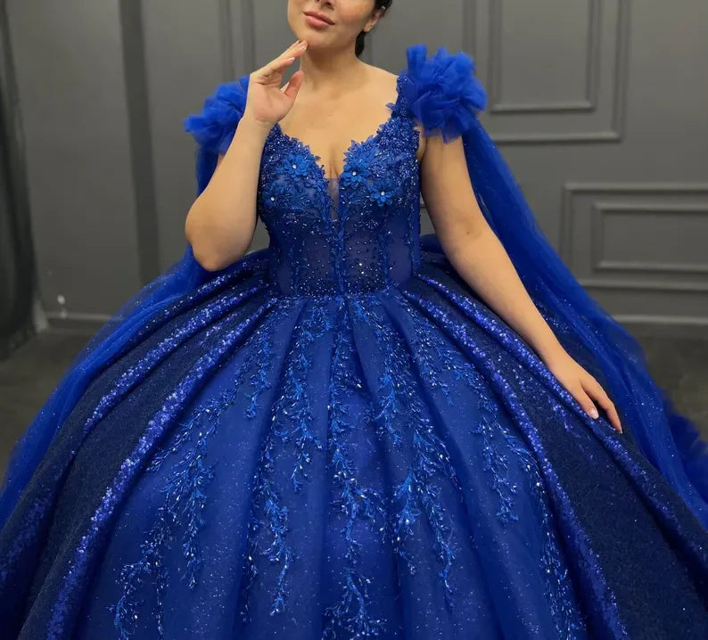 Blue gorgeous exquisite beading long elegant tulle ball gown evening dress gh3582