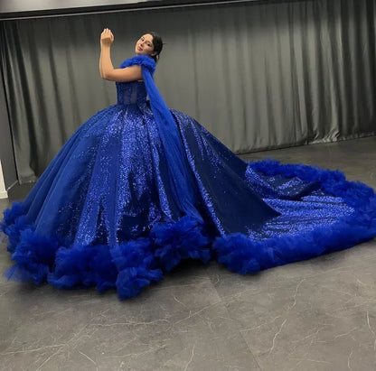 Blue gorgeous exquisite beading long elegant tulle ball gown evening dress gh3582