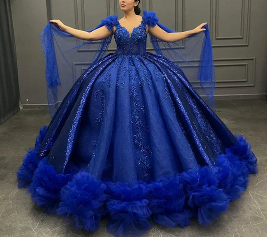 Blue gorgeous exquisite beading long elegant tulle ball gown evening dress gh3582
