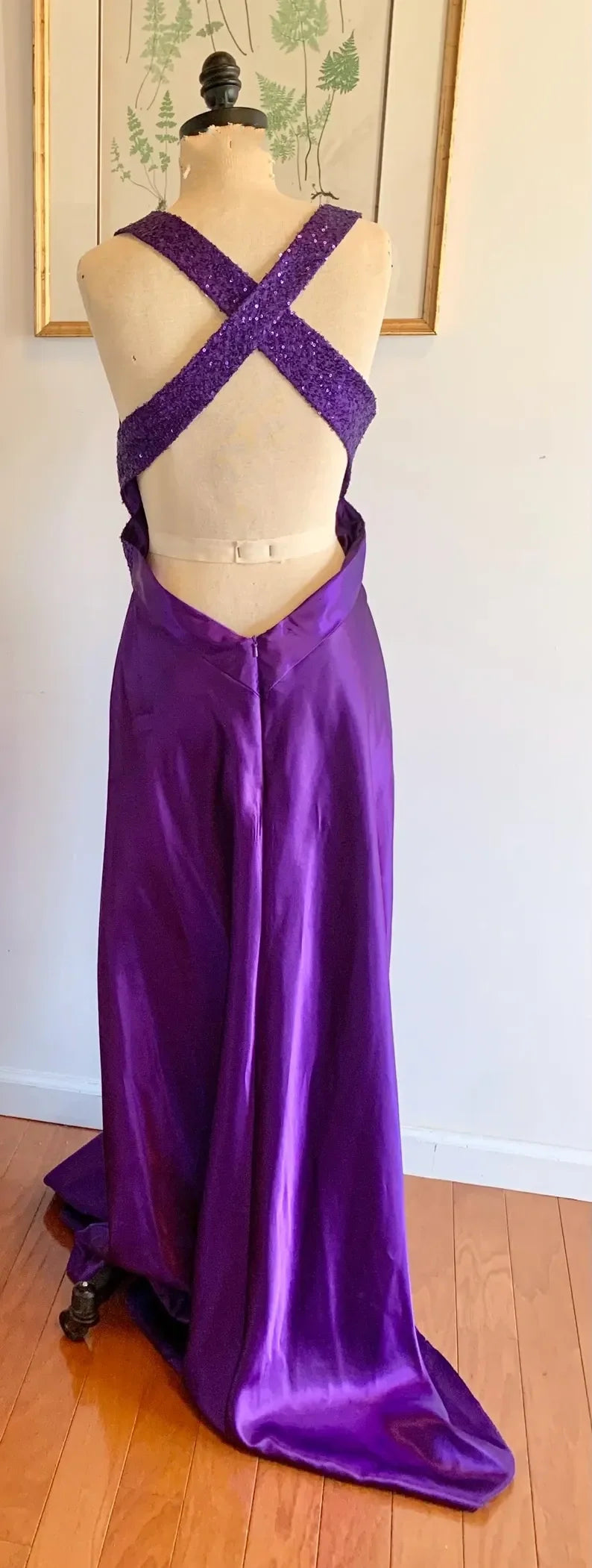 Purple Retro Fashion V-neck Elegant Exquisite Sequined Long Floor Length Satin Ball Gown Evening Dress Party; Dress gh3448
