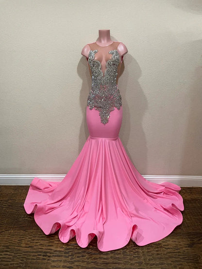 Pink gorgeous exquisite beaded elegant stunning mermaid long satin floor length train prom dress evening gown party dress gh2427