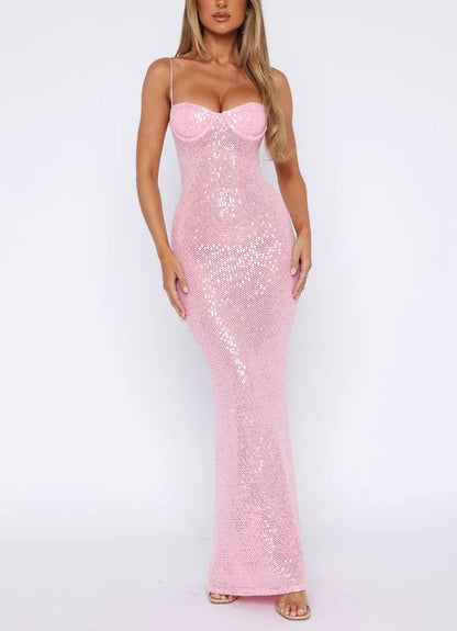 Pink Shiny Fashion Elegant Long Mermaid Slim Sequin Ball Gown Evening Dress Party DressProm Dress gh3661