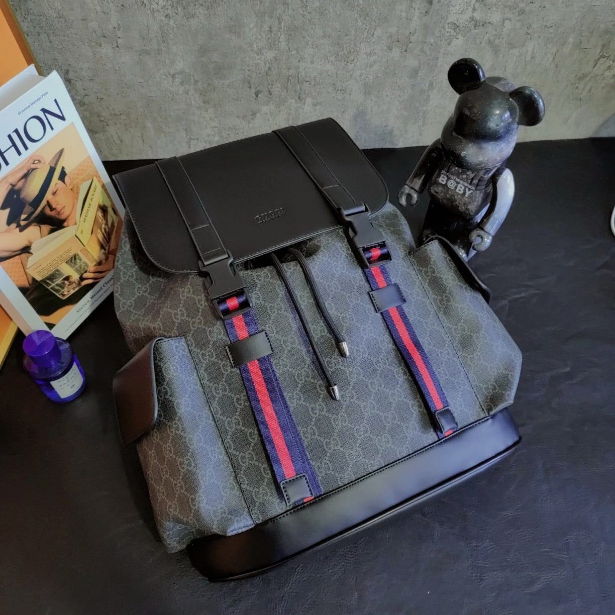 GUCCI GG BLACK BACKPACK