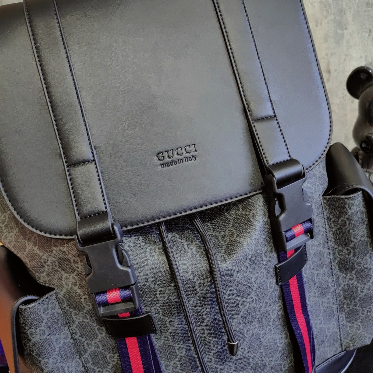 GUCCI GG BLACK BACKPACK