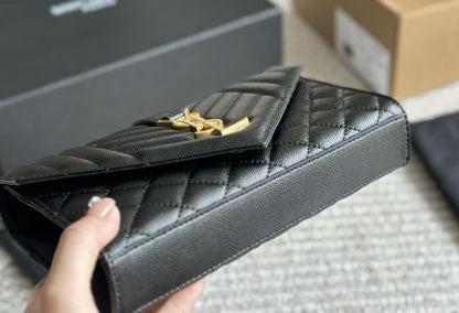 Saint Laurent ENVELOPE SMALL IN QUILTED GRAIN DE POUDRE EMBOSSED LEATHER
