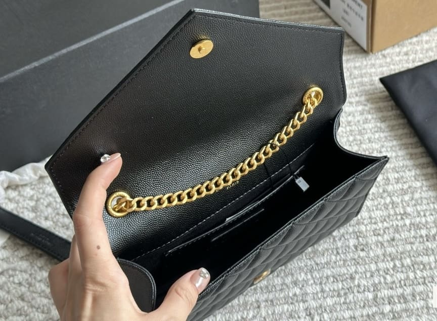 Saint Laurent ENVELOPE SMALL IN QUILTED GRAIN DE POUDRE EMBOSSED LEATHER