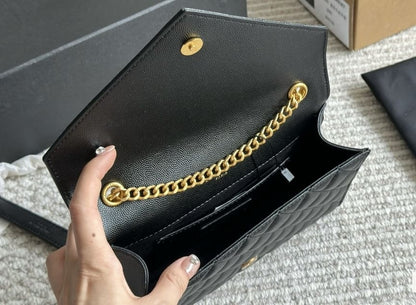 Saint Laurent ENVELOPE SMALL IN QUILTED GRAIN DE POUDRE EMBOSSED LEATHER