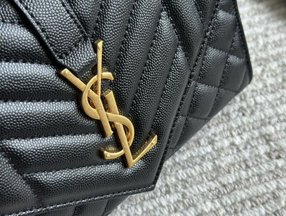 Saint Laurent ENVELOPE SMALL IN QUILTED GRAIN DE POUDRE EMBOSSED LEATHER