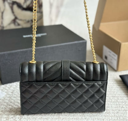 Saint Laurent ENVELOPE SMALL IN QUILTED GRAIN DE POUDRE EMBOSSED LEATHER