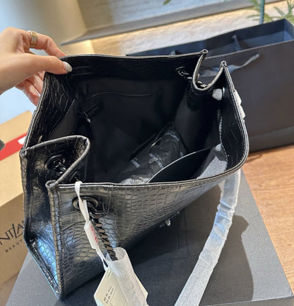 SAINT LAURENT NIKI shopping in crocodile-embossed leather