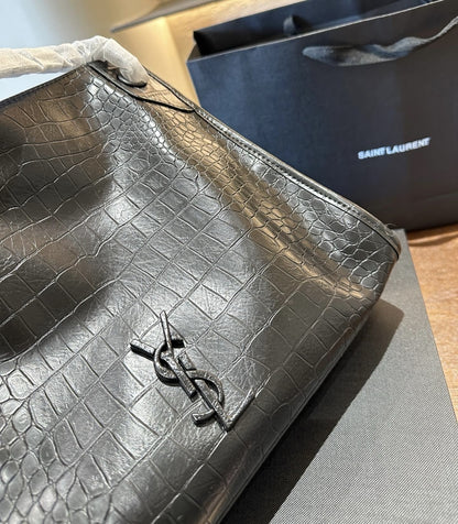 SAINT LAURENT NIKI shopping in crocodile-embossed leather