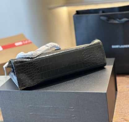 SAINT LAURENT NIKI shopping in crocodile-embossed leather