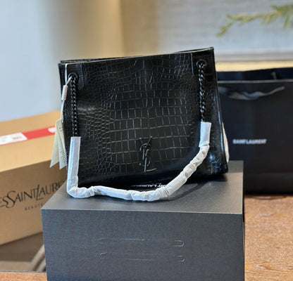 SAINT LAURENT NIKI shopping in crocodile-embossed leather