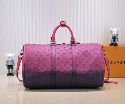 Louis Vuitton Taurillon Illusion Keepall Bandouliere 50 Bleu Rose