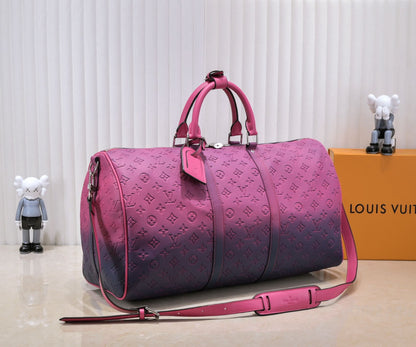 Louis Vuitton Taurillon Illusion Keepall Bandouliere 50 Bleu Rose