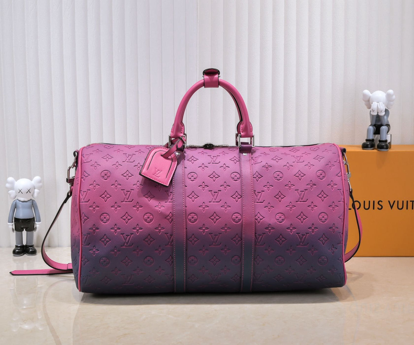 Louis Vuitton Taurillon Illusion Keepall Bandouliere 50 Bleu Rose