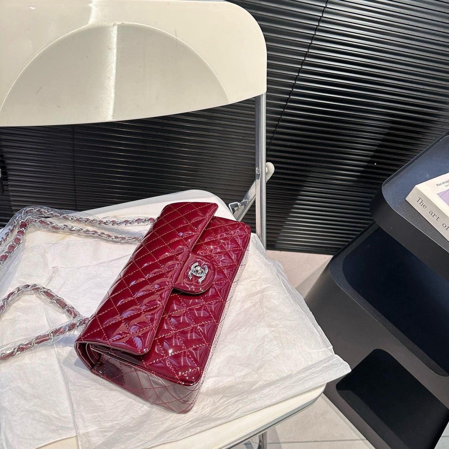 Chanel Classique patent leather red handbag