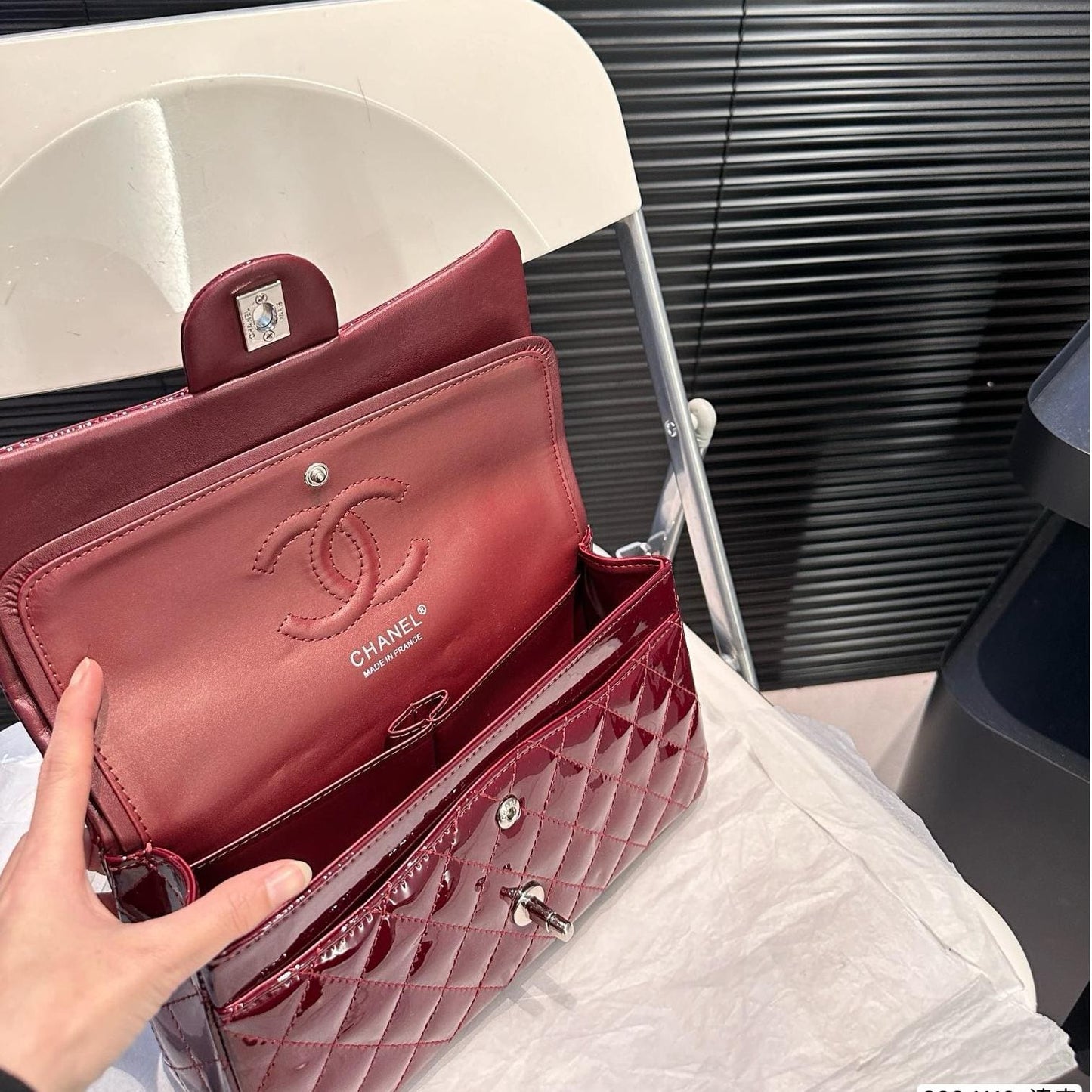 Chanel Classique patent leather red handbag
