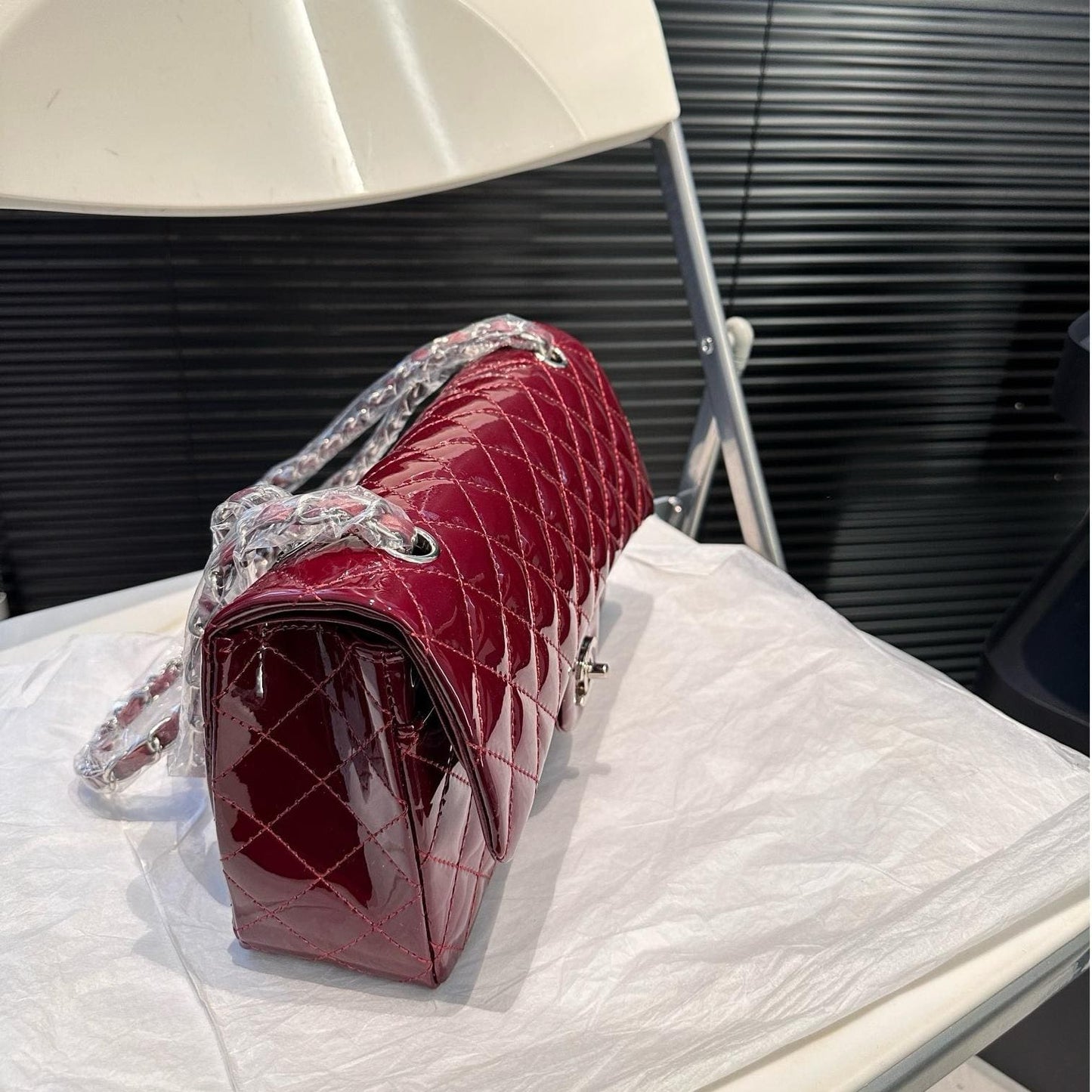 Chanel Classique patent leather red handbag