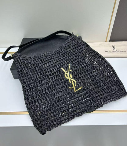 Saint Laurent Xalis YSL Shoulder Bag in Raffia Macrame