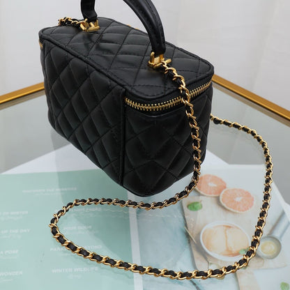 Chanel Lambskin Quilted Small Top Handle Vanity Case With Chain Black