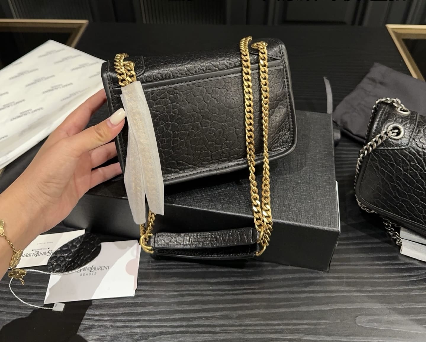 Saint Laurent niki mini in grained lambskin