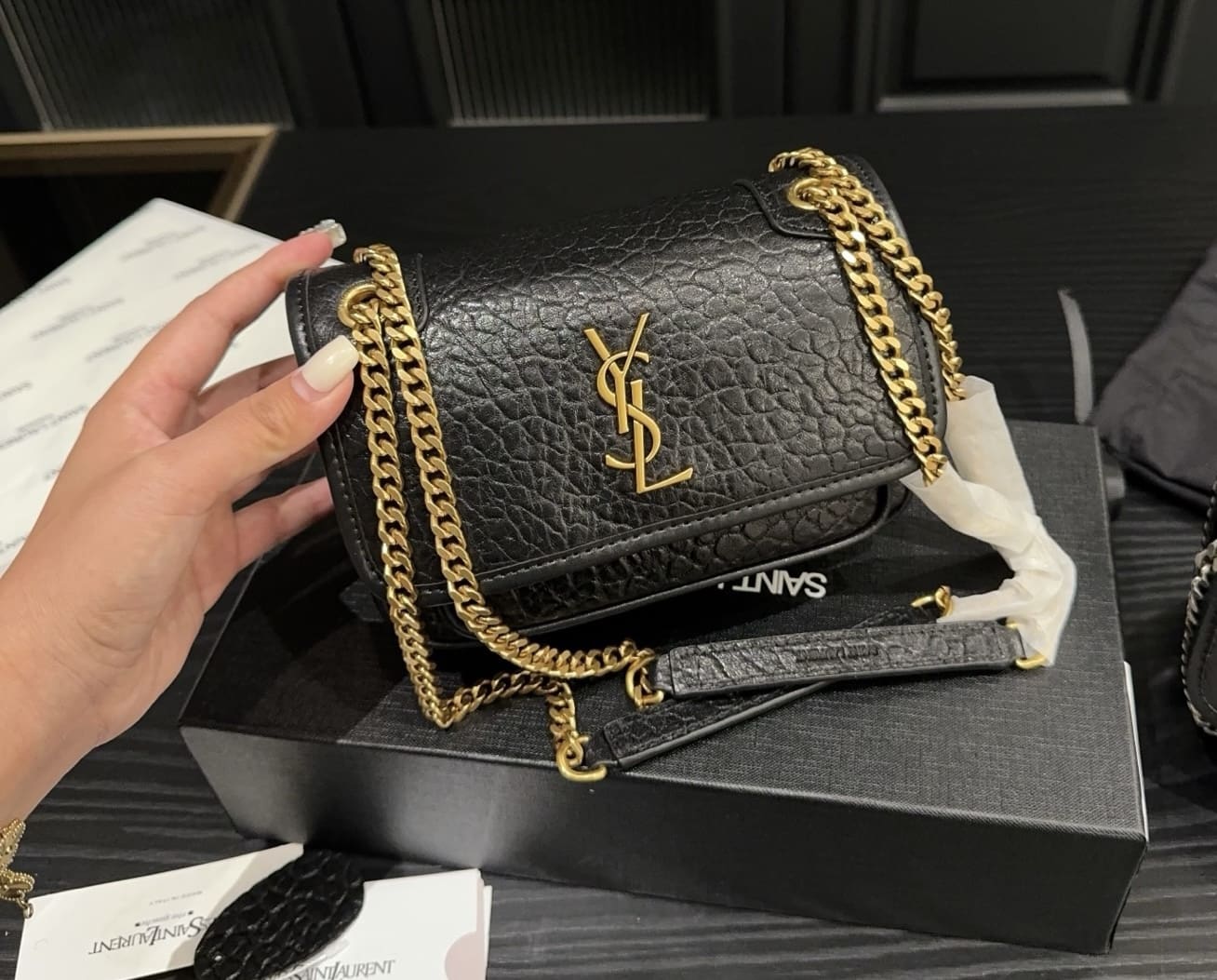 Saint Laurent niki mini in grained lambskin