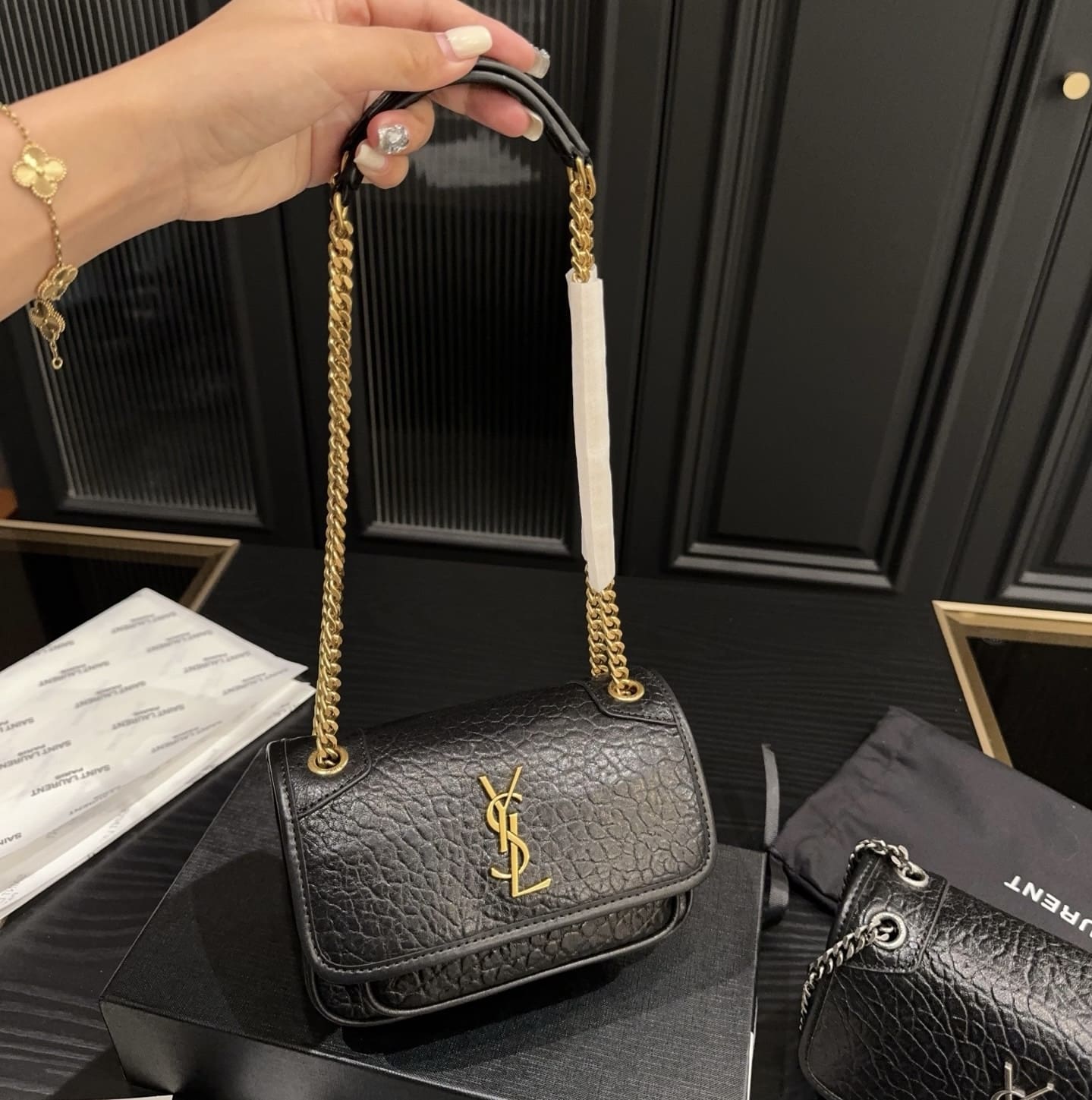 Saint Laurent niki mini in grained lambskin